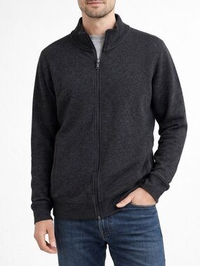 NWT Nautica Men's XL‎ Wool Blend Charcoal Flannel Heather Zip Up Sweater Preppy